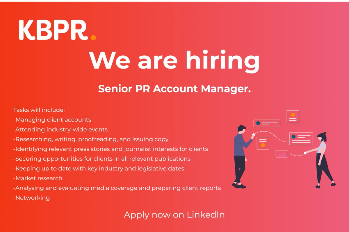 The team is growing 👏

We are looking for a Senior PR Account Manager to join our team to manage our PR client accounts. 

Interested? Find our more and apply here: 
linkedin.com/jobs/view/3541… 

#PR #PRaccountManager #hiring #jobs #pensions
