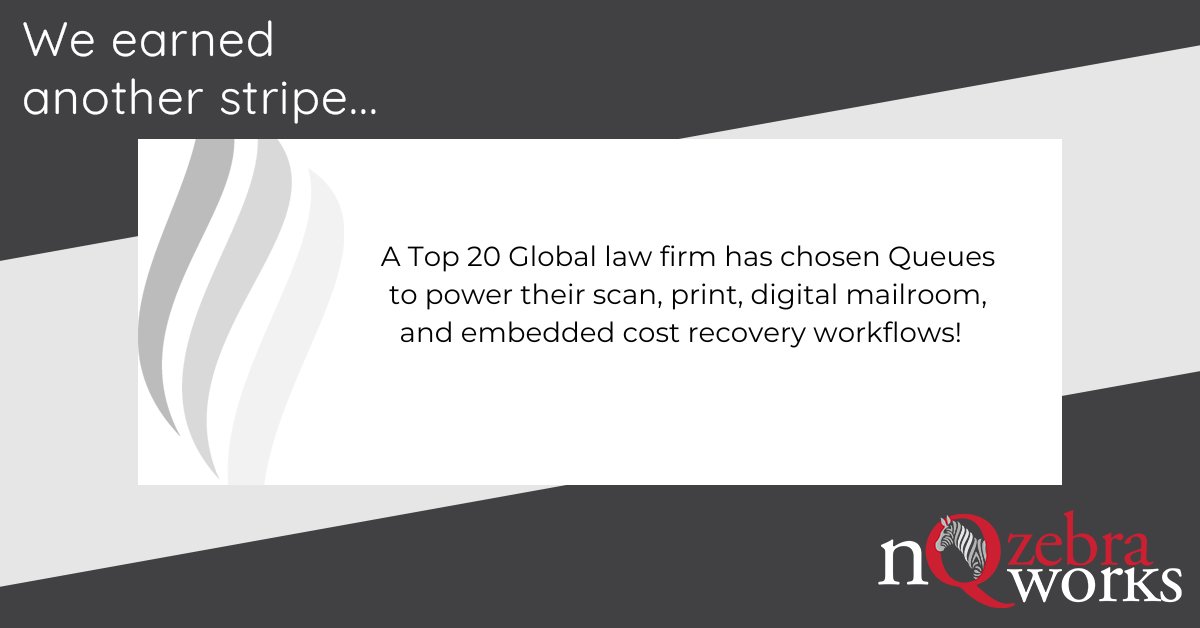 A Top 20 Global #lawfirm headquartered in the UK has chosen Queues to power their core legal workflows for scan, print, #digitalmailroom and cost tracking! Check out our website to learn why the world's leading law firms work with us nqzw.com