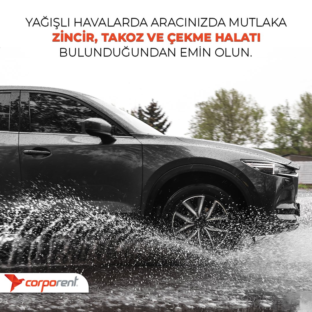 Yağışlı havalar trafikte risk oranlarını artırır. Riskleri minimize etmek ve olası zor durumlarda kullanmak için aracınızda mutlaka zincir, takoz ve çekme halatı bulundurun.