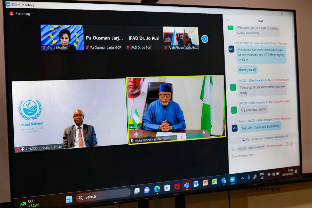 MohdHAbdullahi's tweet photo. Glad to join eminent global citizens led by @ibrahimthiaw , the Executive Secretary of @UNCCD in a Non-statutory virtual meeting on the Great Green Wall (GGW) - Réunion virtuelle non statutaire sur la Grande Muraille Verte (GMV) to evaluate the initiative & suggest improvements. https://t.co/EhuLMpoDm9