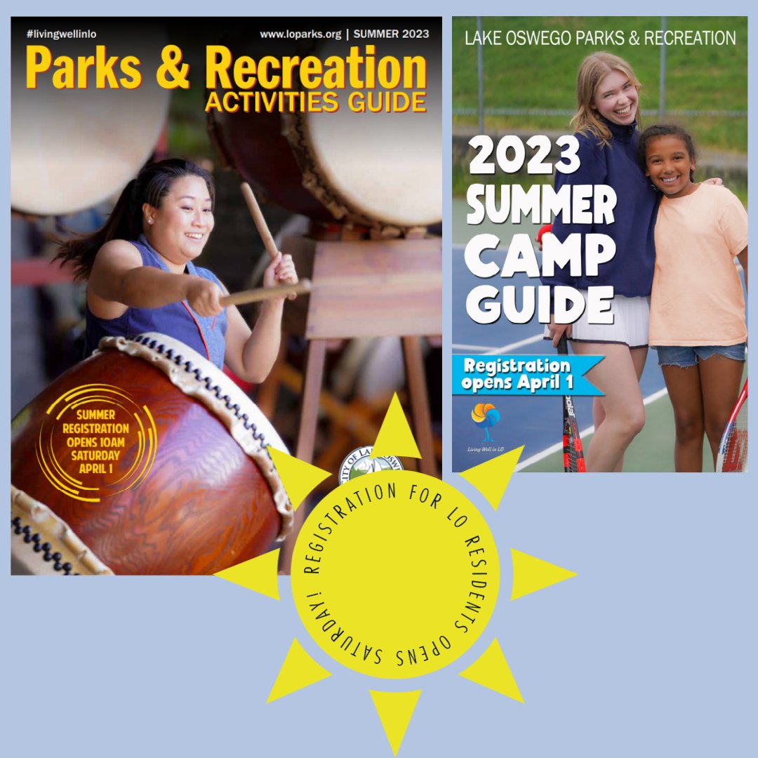 LakeOswegoInfo's tweet photo. 🌞🌻 It’s time to start planning Summer Camps &amp; Activities! Registration opens on 4/1 for residents and 4/7 for non-residents. 

For more information and to see the guides online, go to https://t.co/fN2awT3CN2

#LakeOswego #LivingWellinLO #SummerCamps #SummerActivities https://t.co/SntN71iNDK