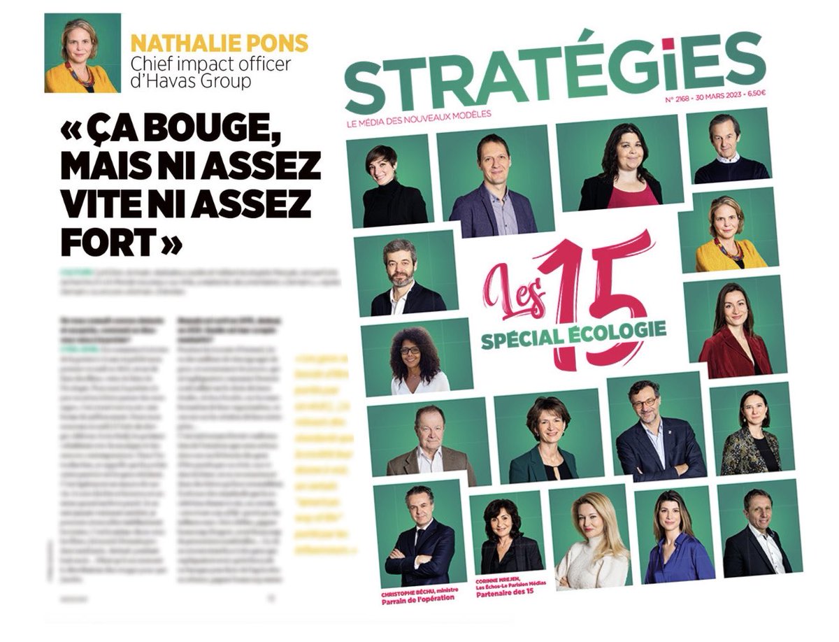 Le numéro spécial des #15 de <a href="/Strategies/">Strategies</a> sur l'écologie vient d’arriver en kiosque.🗞️

Une édition passionnante avec <a href="/nathalie_pons/">Nathalie Pons</a> inside, pour une interview de <a href="/cdion/">Cyril Dion</a>.