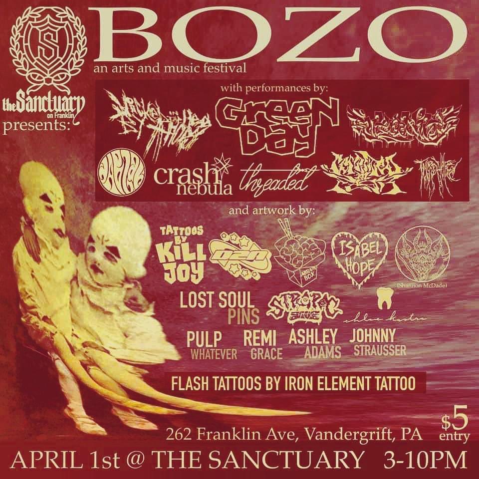 Coming up Saturday. Lineup of bands and artists is stacked. Event starts at 3. Bands start at 4. We play 2nd.