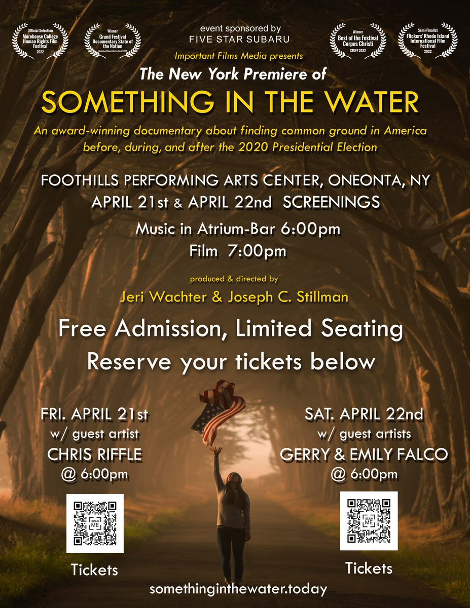JoiningWomen's tweet photo. The New York Premiere of “Something in the Water” 
Screens April 21/22, 7PM.
Free Admission Scan for Tickets @SIWDoc @jcstillman #documentary #film #America #commonground #diversity #WeThePeople https://t.co/EdYA4xhzMY