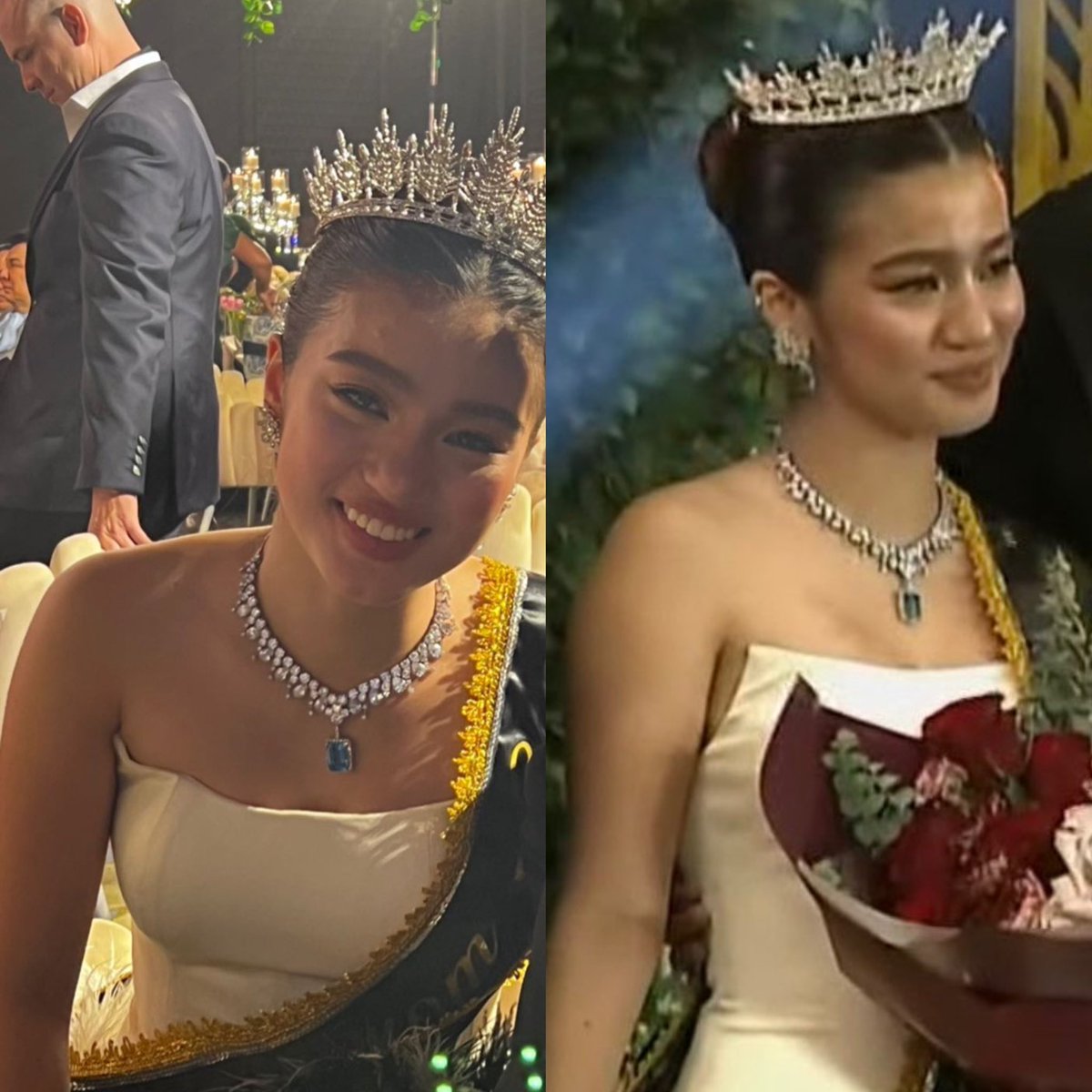 dbsolace's tweet photo. Now I understand why the minimalistic approach on the gown's top 🥹 The necklace is 78.9M &amp; the earrings are worth 11.8M. They were meant to complement to the beauty &amp; luxury of her jewelries ❤️ They created a balance.

And her blings were so ready for that crown! #BelleMariano https://t.co/lETLoOdAz8