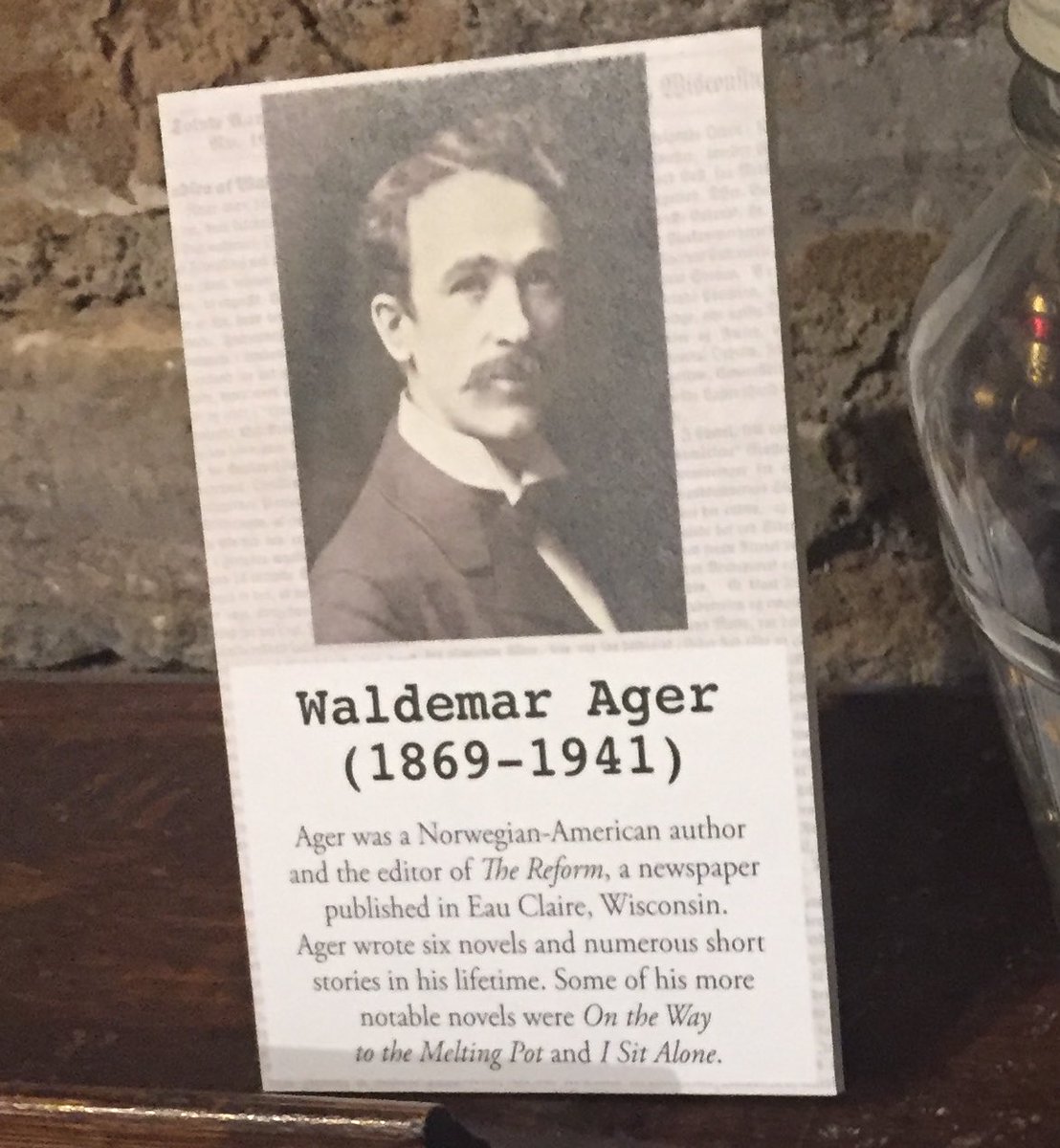 GaryHornseth's tweet photo. For #NationalPencilDay, here is a picture I took a few years back of a jar of pencil stubs collected by Wisconsin author and newspaper editor Waldemar Ager (1869-1941). 

On display at the @Vesterheim National Norwegian-American Museum, Decorah, Iowa. https://t.co/OrBRU3q5jD