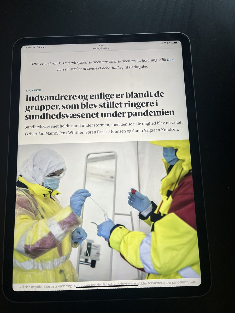 Vores kronik i dagens @berlingske om vigtig læring fra Covid: 👍Sundhedsvæsenet fastholdt aktivitet og kvalitet 👎Den sociale ulighed blev forværret 👎Det er ikke givet, at vi kan håndtere en kommende krise med tilsvarende succes @Jan_Mainz @TwitJens @s_paaske #sundpol