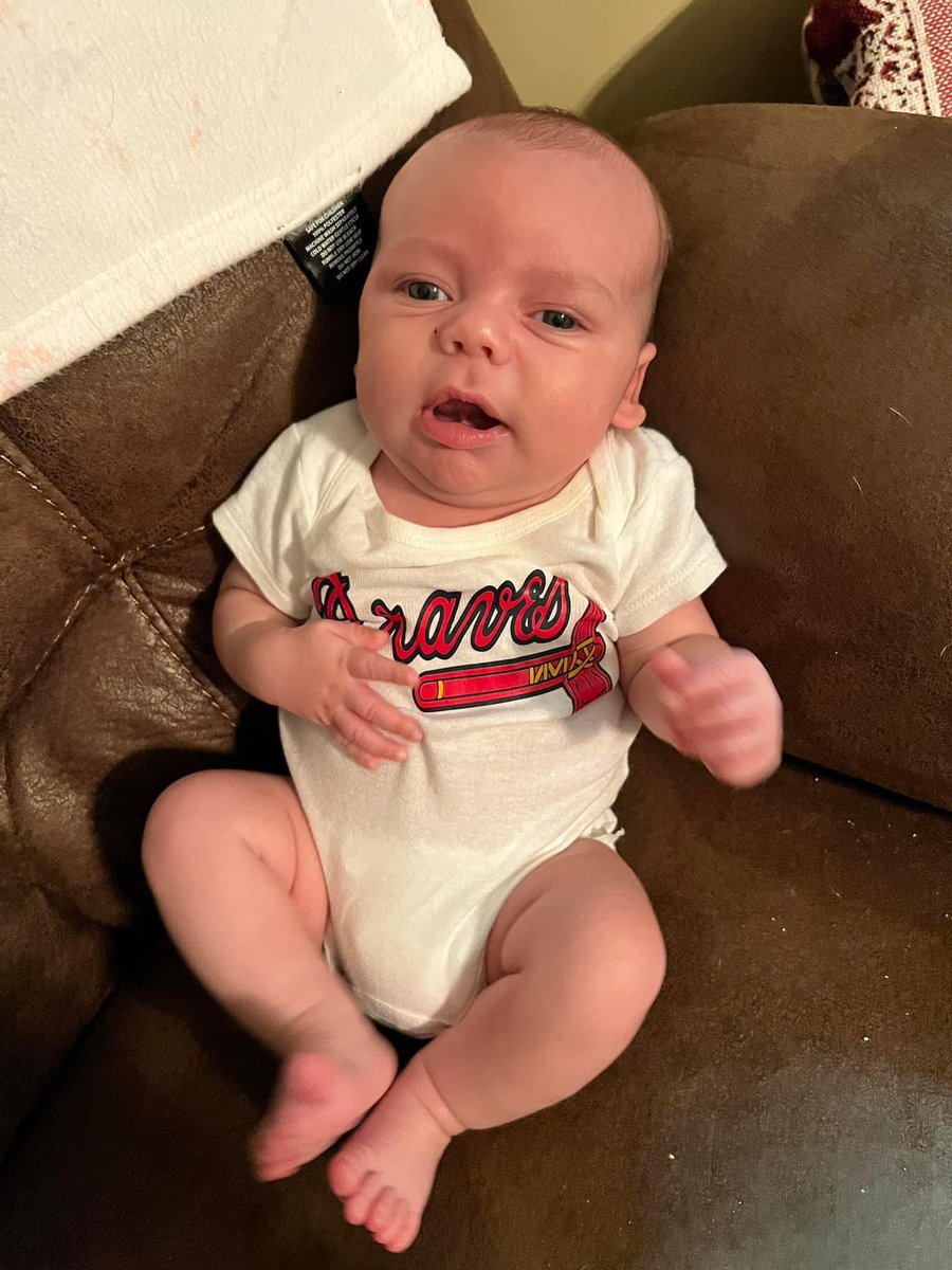 JSanders_LXXI's tweet photo. Second #OpeningDay for this lil fella! 

Let’s get after it @Braves, Tripp’s already got his chopping arm loose! #ForTheA https://t.co/jiWzMSk5B7