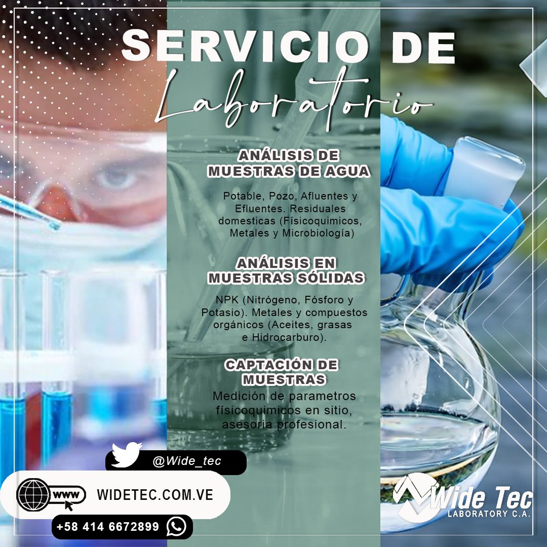 wide_tec's tweet photo. Ofrecemos servicios de análisis para agua de pozos, agua potable, efluentes, análisis de metales: alimentos, materia vegetal, suelos y aguas, análisis de NPK: nitrógeno, potasio, fósforos y más.
📱📞+58: 414-667-28-99
✉ ventas@widetec.com.ve
#Laboratorio #WideTec #Maracaibo https://t.co/HIti3BRwnC