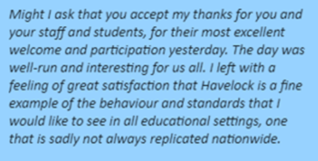 HavelockAcademy's tweet photo. Some feedback from one of the professionals at our Careers Event "Professionals Day" earlier this week - how lovely! #TeamHavelock #Proud #Careers https://t.co/iBaAmEBIZ5