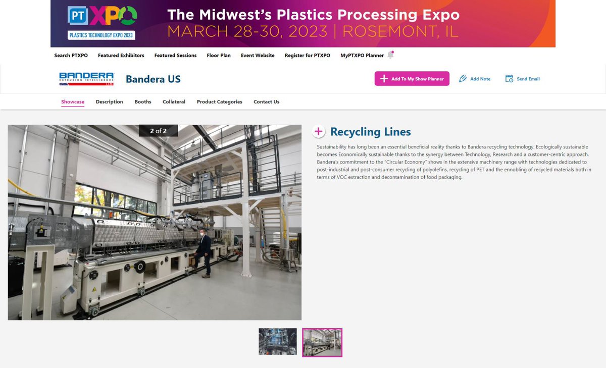 banderaontheweb's tweet photo. PTXPO 2023 - 28-30 March 2023
Rosemont, Illinois.
Last Day
Visit us: Halls A-D &amp; F — Stand 3915 — Extrusion &amp; Thermoforming Pavilion

#extrusion #machinery #flatdie #MadeInItaly  
#coextrusion #HVTSE #recycle #recycling #twinscrew #CircularEconomy #bioresins #multilayer #PET … https://t.co/5jDKCF0Nu1