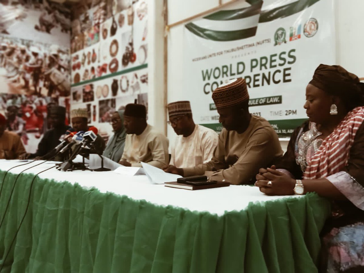 thisisjaguar's tweet photo. FLASH: Nigerians Unite for Tinubu/Shettima (NUFTS) @NUFTSGroup Held a Press Conference today to call for calm and caution in the aftermath of the 2023 election

A threads 👇🏻 https://t.co/6pb8wOEjHk