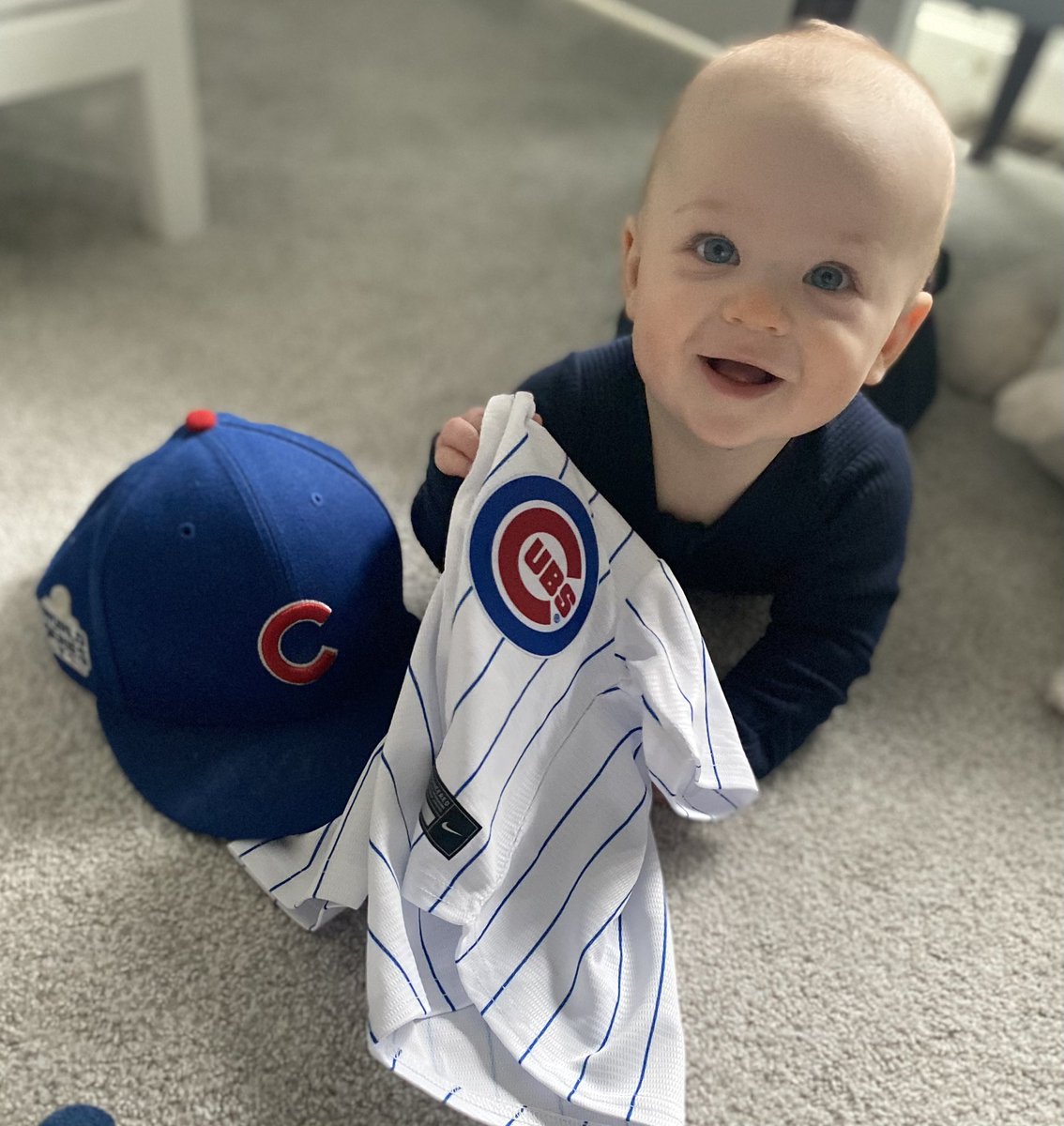The little man is ready for opening day!🧸⚾️🧢 <a href="/Cubs/">Chicago Cubs</a> #cubsfan