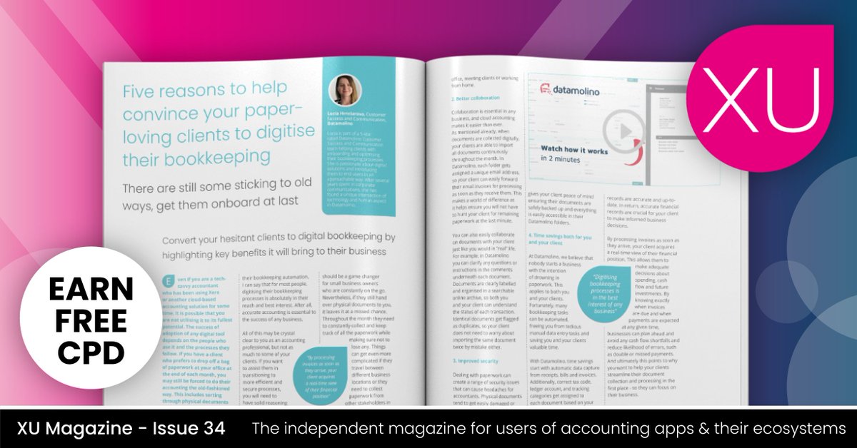 xumagazine's tweet photo. Here are 5 reasons to help convince your paper-loving clients to digitise their #bookkeeping 👉 https://t.co/1mrxV3vdai https://t.co/coM5an3Yp8