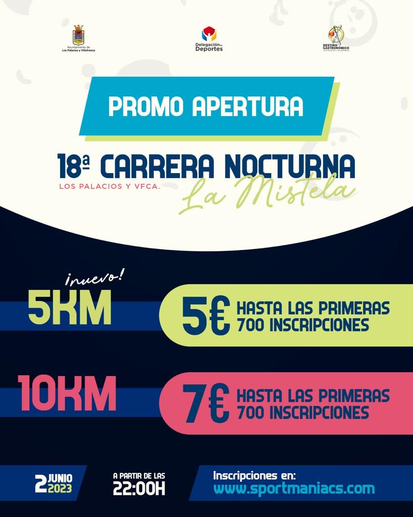 🔥🔥🔥 NO TE HAS ENTERADO????
Vamos a estar en la carrera Nocturna de los Palacios 💪🏼💪🏼 el 2 de Junio.
Que no te lo cuenten ven!!!!
Fiesta fin de carrera y bolsa con camiseta + calzonas 😃+ toalla 😉