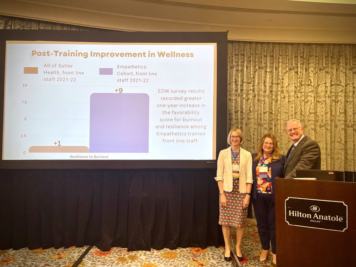 So proud to present the results of <a href="/MyEmpathetics/">Empathetics</a>  partnership w/ <a href="/SutterHealth/">Sutter Health</a> at the #elevatepx conf. We especially loved that participants' enjoyment of work increased following their #empathy training. Here I am with our partners Marla Arata &amp; Philip Adam. <a href="/BerylInstitute/">The Beryl Institute</a>