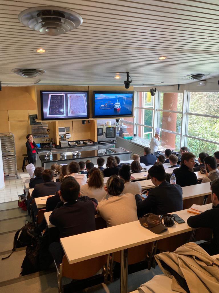 ScotlandSalmon's tweet photo. This week, 55 students attended a masterclass at Institut Bocuse in Lyon, where they learnt to cut #ScottishSalmon with Jean-Luc Viany, one of the country’s top fishmongers.

This concludes a year of exciting activity celebrating 30 years of Label Rouge Scottish salmon in France. https://t.co/S2oc1q7LcL