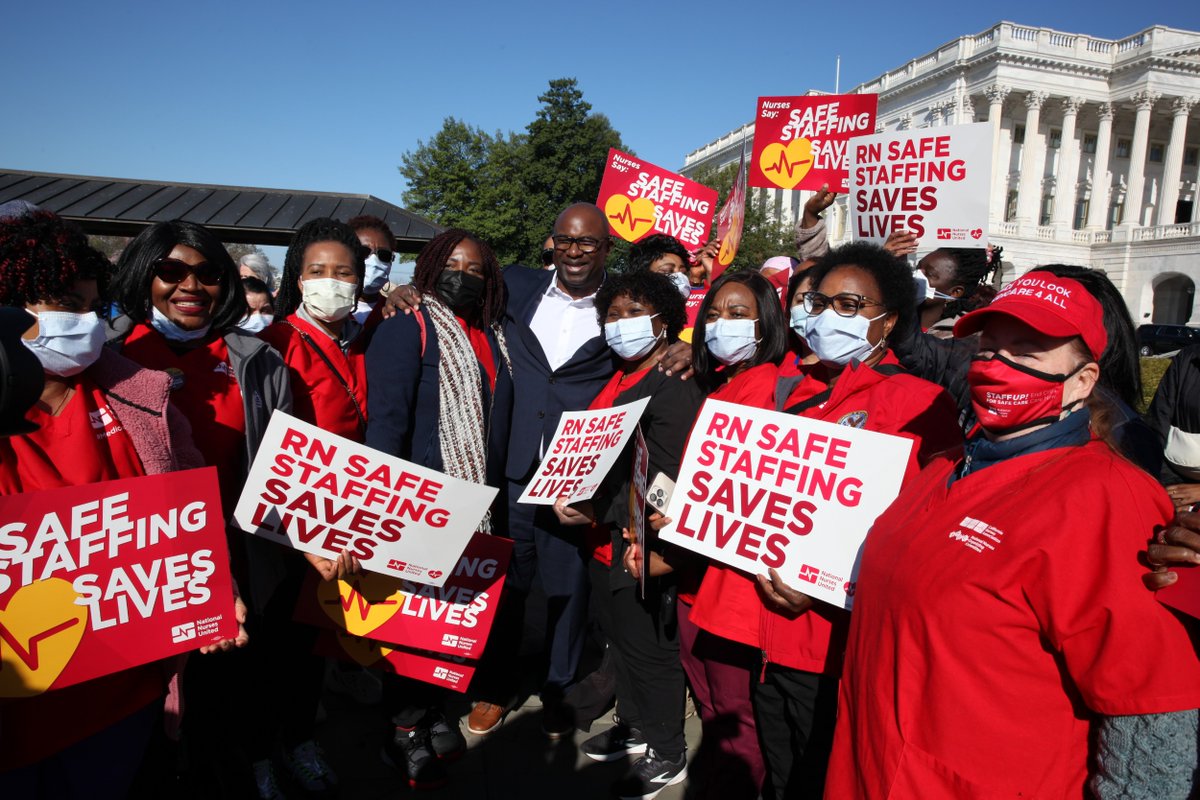 NationalNurses's tweet photo. The labor movement stands UNITED alongside our elected leaders @RepSchakowsky, @JamaalBowmanNY, and @RepJudyChu in introducing a historic @AFLCIO endorsed Nurse Staffing Standards for Hospital Patient Safety &amp; Quality Care Act! #SafeStaffingSavesLives https://t.co/lLE3eXQWCY