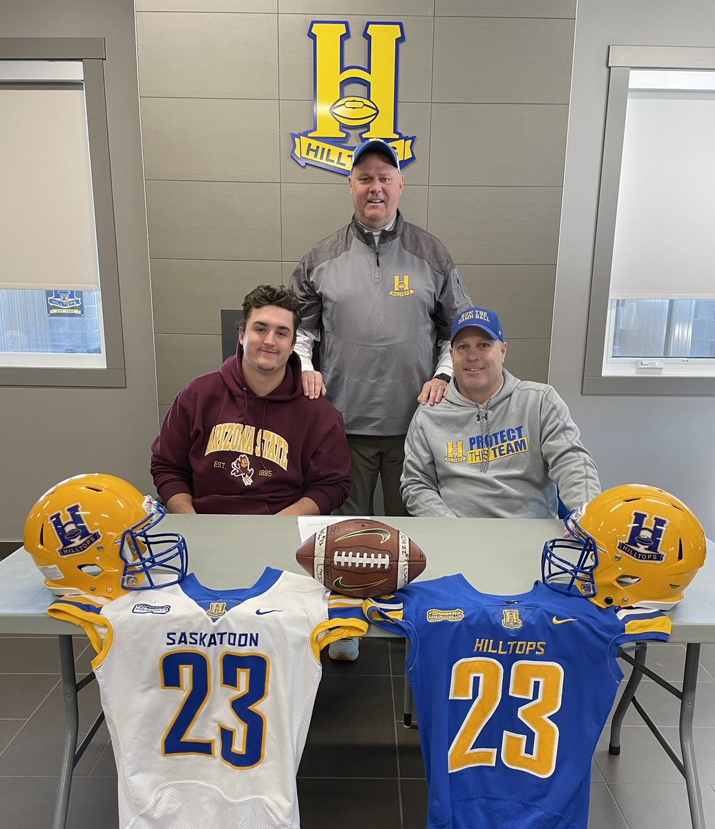 SaskHilltops's tweet photo. Excited to add three more offensive linemen to our 2023 recruiting class. 

Tobin Kirkness - Delisle
Jack Erlandson - St. Joseph’s 
Jacob Millard - Battleford

Welcome to the Toppers!

#BlueAndGold https://t.co/TDBIUPuoZQ