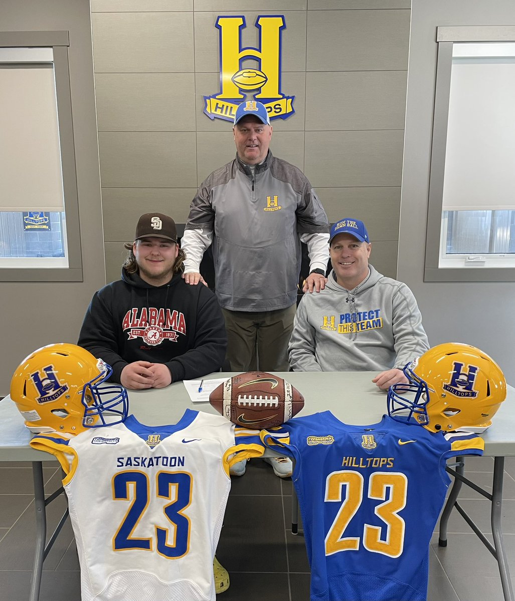SaskHilltops's tweet photo. Excited to add three more offensive linemen to our 2023 recruiting class. 

Tobin Kirkness - Delisle
Jack Erlandson - St. Joseph’s 
Jacob Millard - Battleford

Welcome to the Toppers!

#BlueAndGold https://t.co/TDBIUPuoZQ
