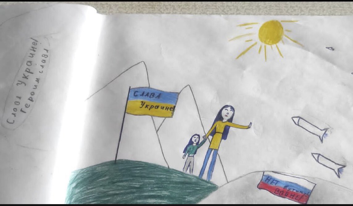 BetscoFM's tweet photo. His 12 year old daughter drew this . The school called Russian authorities. Her father, Alexei Moskalev, was given a two-year jail sentence for discrediting the army. https://t.co/6SlY3c6I08