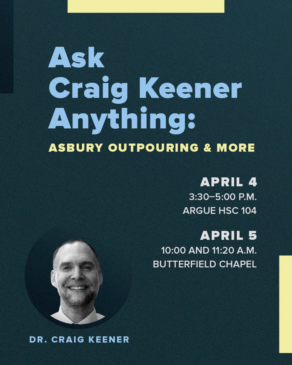 Join us on April 4 for a special Q&amp;A with Dr. Craig Keener of Asbury University. Dr. Keener is one of the leading New Testament scholars in the world, and we look forward to hearing from him. He’ll also be with us in chapel on April 5. You won’t want to miss this!