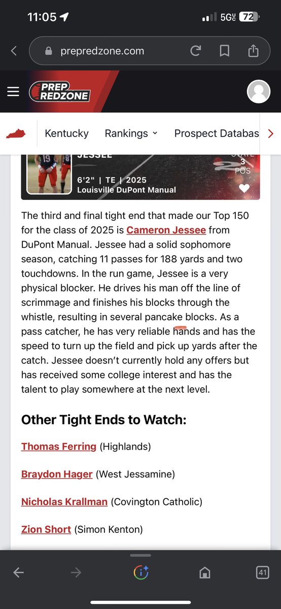 Cam_jessee's tweet image. Thank you for the ranking @PrepRedzone @PrepRedzoneKY #3 TE for 2025 in KY. #107 overall.  Can’t wait to get back to it! @CoachWelshMiami @Manual_Football @EKUWWells @coach_jdbaker @Coach_Genyk @_CoachGonzLWC @CoachTow_ @Coach__Jake