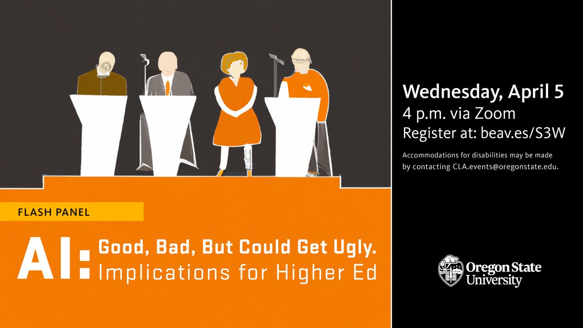 AI: Good, Bad, But Could Get Ugly. Implications for Higher Ed
4/5 @ 4pm | Free | Zoom
Register at: beav.es/S3W   

Artificial Intelligence is quickly revolutionizing the way we teach, learn and conduct research.