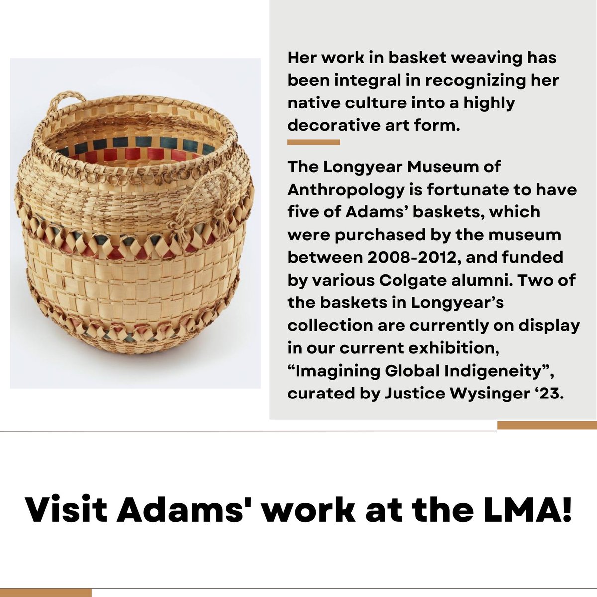 lmacolgate's tweet photo. Welcome back to our Piece Highlight series, featuring pieces that are included in our current exhibition, “Imagining Indigeneity in a Global Future”! Today’s post features basketry made by Mary Adams.

See full post here: https://t.co/SW4W9TCu06 https://t.co/IDJpUdNOLF