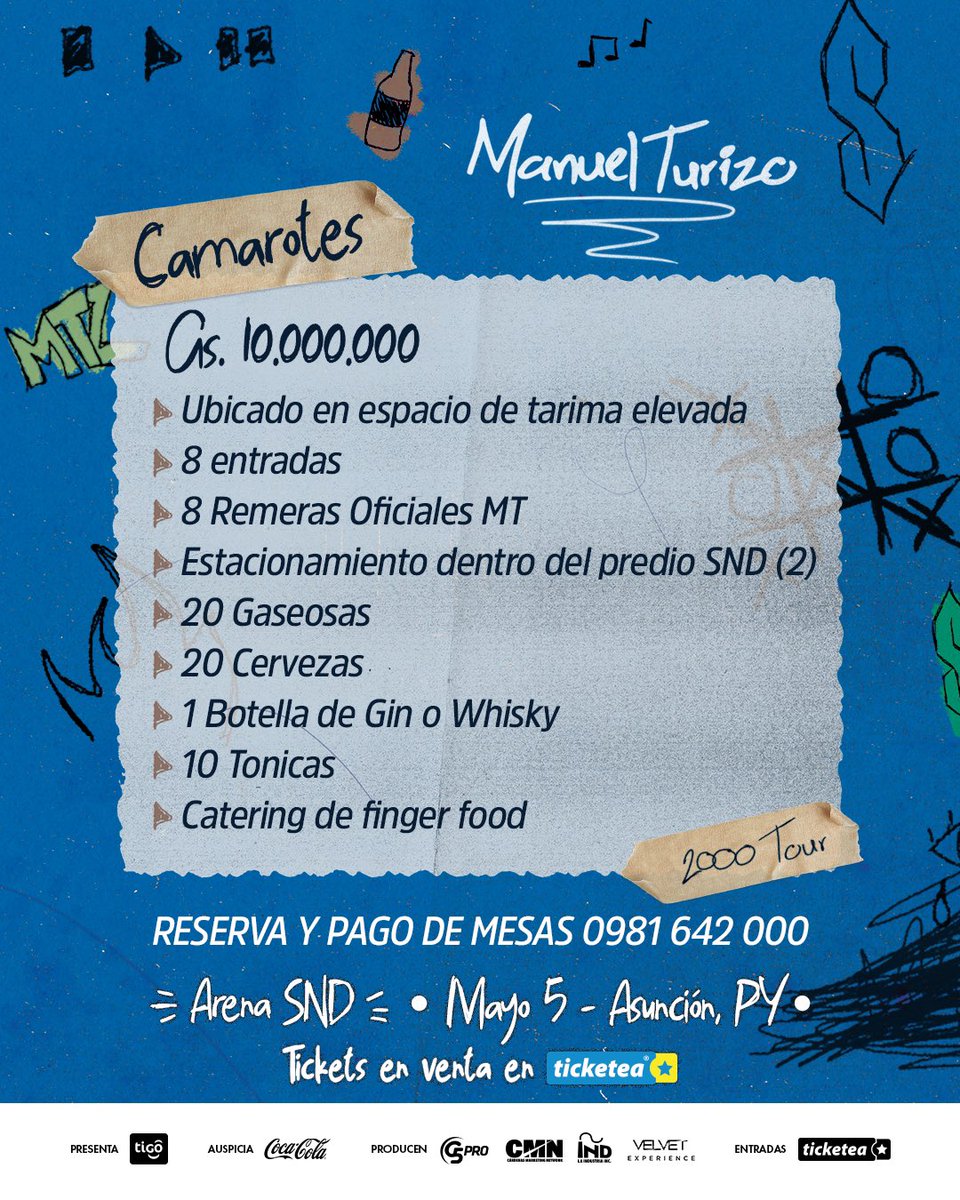 G5pro's tweet photo. 🫦🔥Vamo' a pasar un buen rato con MANUEL TURIZO en 🇵🇾
Obtené tus Entradas con Tiempo☝🏻
🗓️ 5/Mayo
📍SND
➕Info Camarotes https://t.co/hCRrzGoMFl
🎟️ Entradas @ticketeapy
👉Beneficios
🔹Tarjetas Itaú 10% Dto.
🔹Tigo Money 15 % Dto. Online
#ManuelTurizoPy #2000Tour https://t.co/8VjBJV9zd2