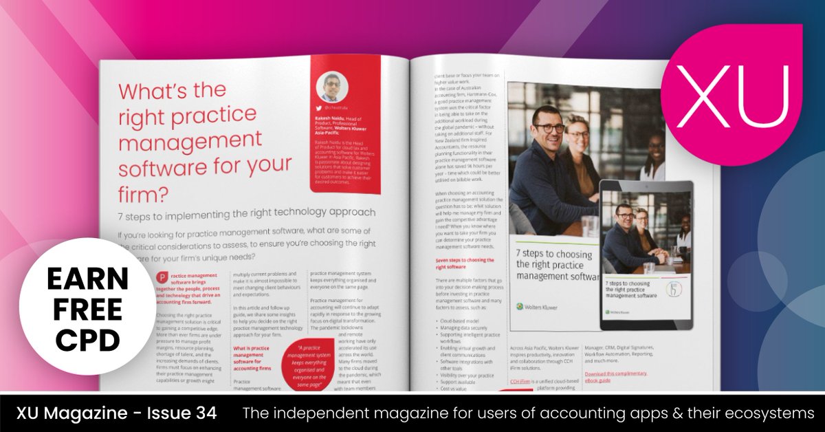 xumagazine's tweet photo. What’s the right practice management software for your firm?

Check out these 7 steps from @cchaustralia to implement the right technology approach 👉 https://t.co/GLleUKg95L https://t.co/v7piK7USHK