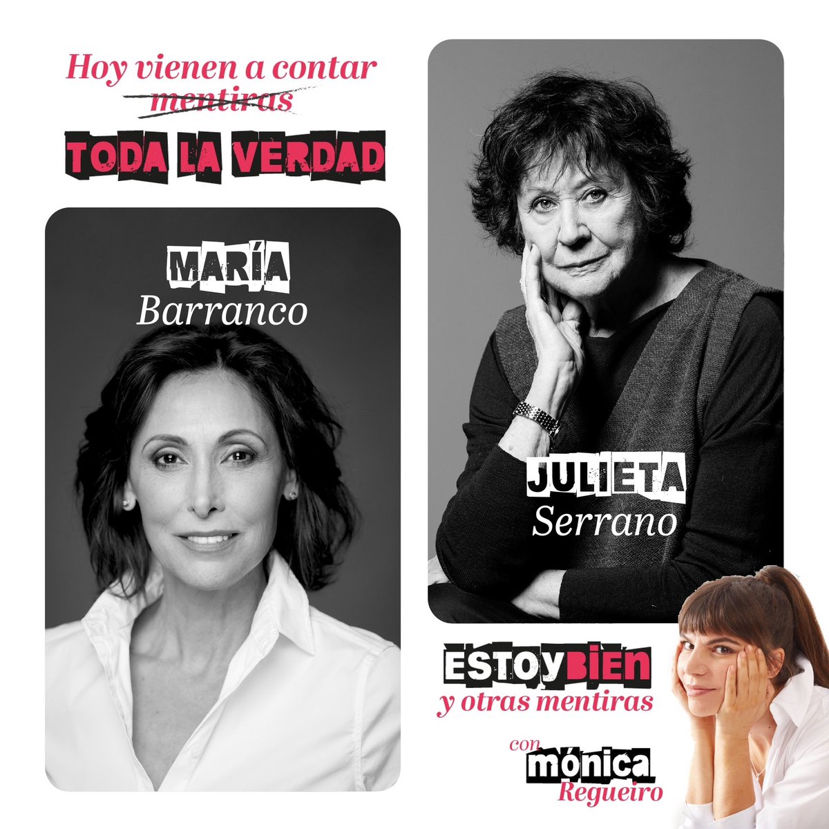 yotrasmentiras_'s tweet photo. Hoy han venido a nuestro podcast Estoy Bien y Otras Mentiras a contar toda la verdad sobre su carrera artística María Barranco (@Mariabarrancoof) y Julieta Serrano  historia viva de nuestro cine y musas indispensables de Almodóvar. 
Hoy a las 20:00 disponible ❤️‍🔥 https://t.co/BcgZwhqeZ9