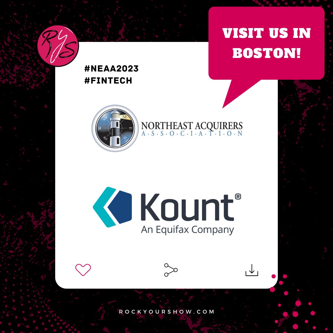 #NEAA2023 is happening today in #Boston! Stop by to see our partner @KountInc for your e-commerce fraud prevention needs! Let’s #RockYourShow!

#TradeShows #FinTech #Tradeshow