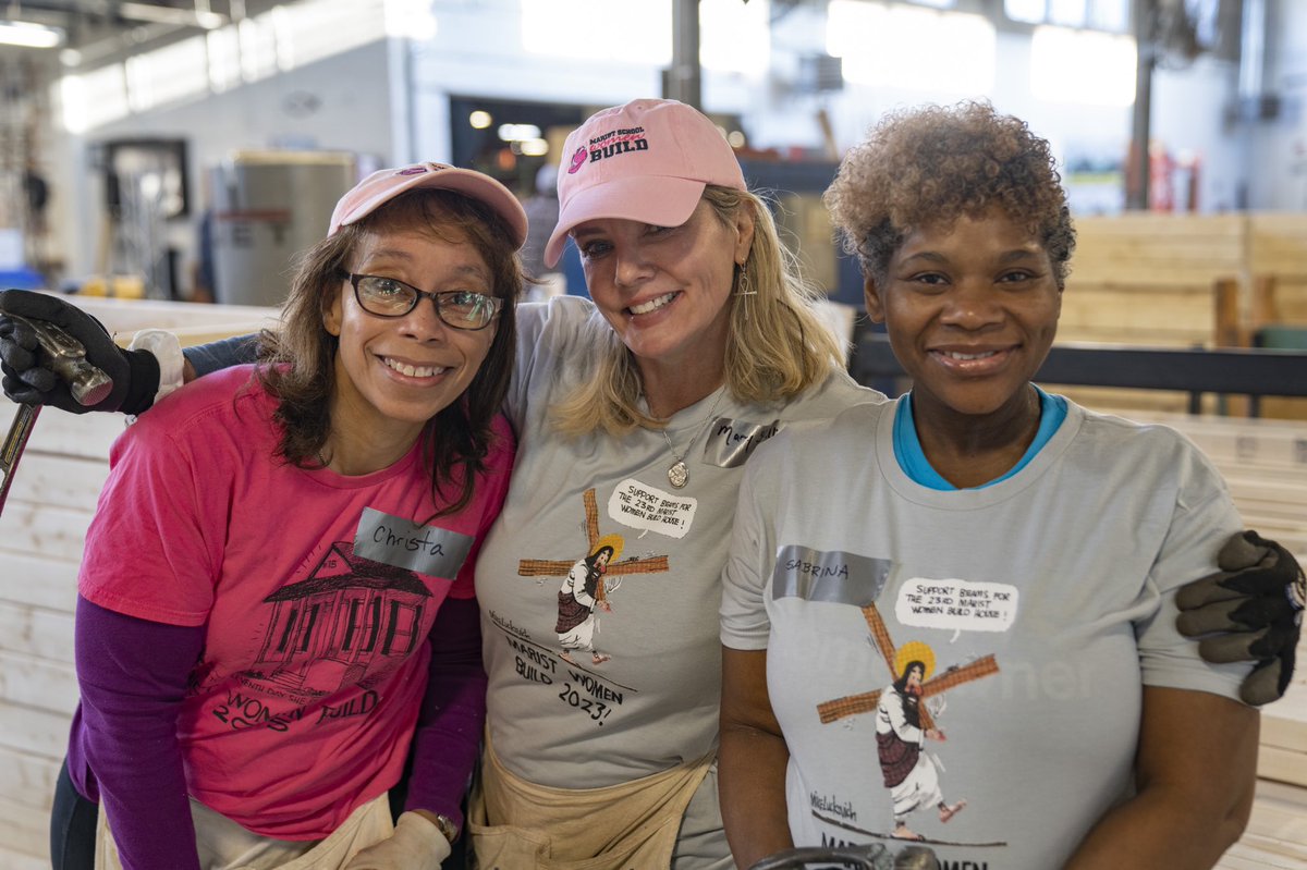 AtlantaHabitat's tweet photo. A special build start as Marist Women Build volunteers celebrated their 20th year of service alongside #FutureHomeowner Sabrina during this Women’s History Month. We are excited to celebrate this milestone alongside you! #BuiltToThrive https://t.co/ZTHT3ea9uF