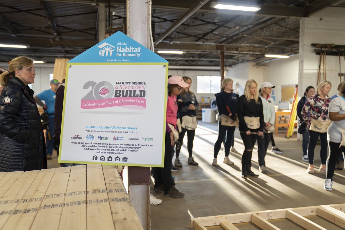 AtlantaHabitat's tweet photo. A special build start as Marist Women Build volunteers celebrated their 20th year of service alongside #FutureHomeowner Sabrina during this Women’s History Month. We are excited to celebrate this milestone alongside you! #BuiltToThrive https://t.co/ZTHT3ea9uF