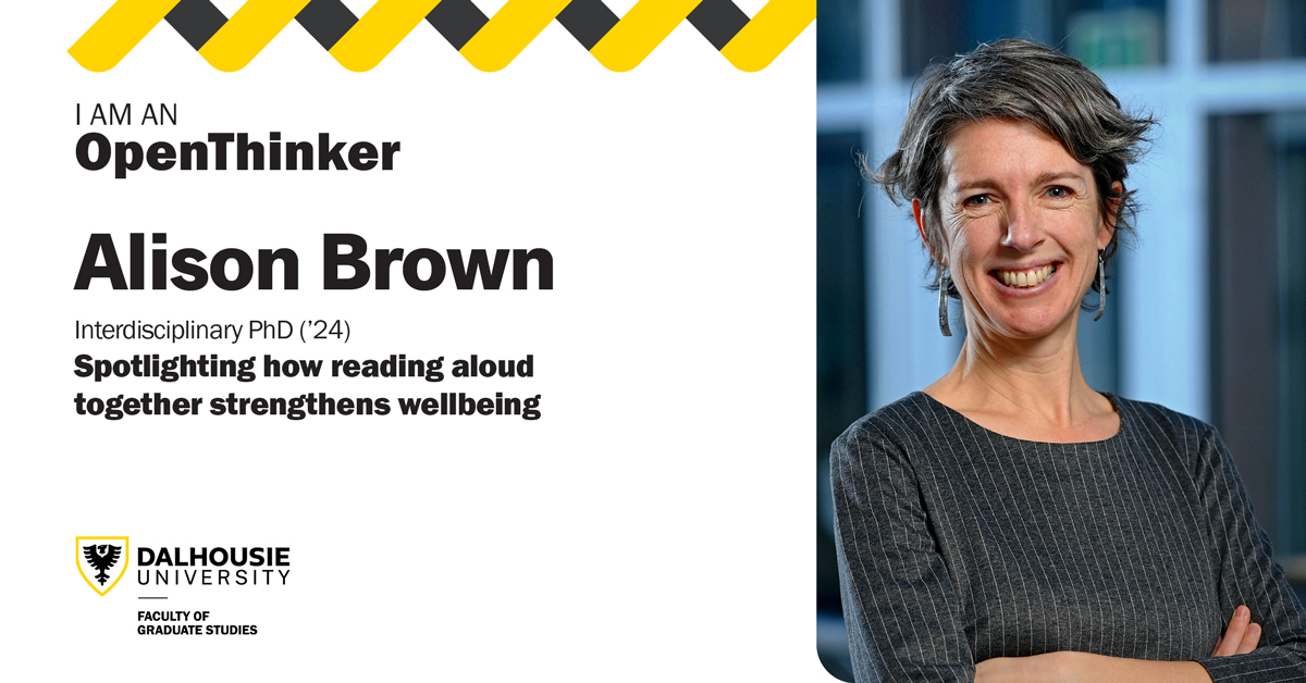 Meet Alison Brown (<a href="/QuillAndSpade/">Alison Brown</a>) from <a href="/DalOpenThink/">OpenThink</a>’s 2023 cohort.

Alison studies how bringing people together to read aloud and discuss literature can strengthen wellbeing and build social inclusion in our diverse communities. Read monthly articles: blogs.dal.ca/openthink/auth…