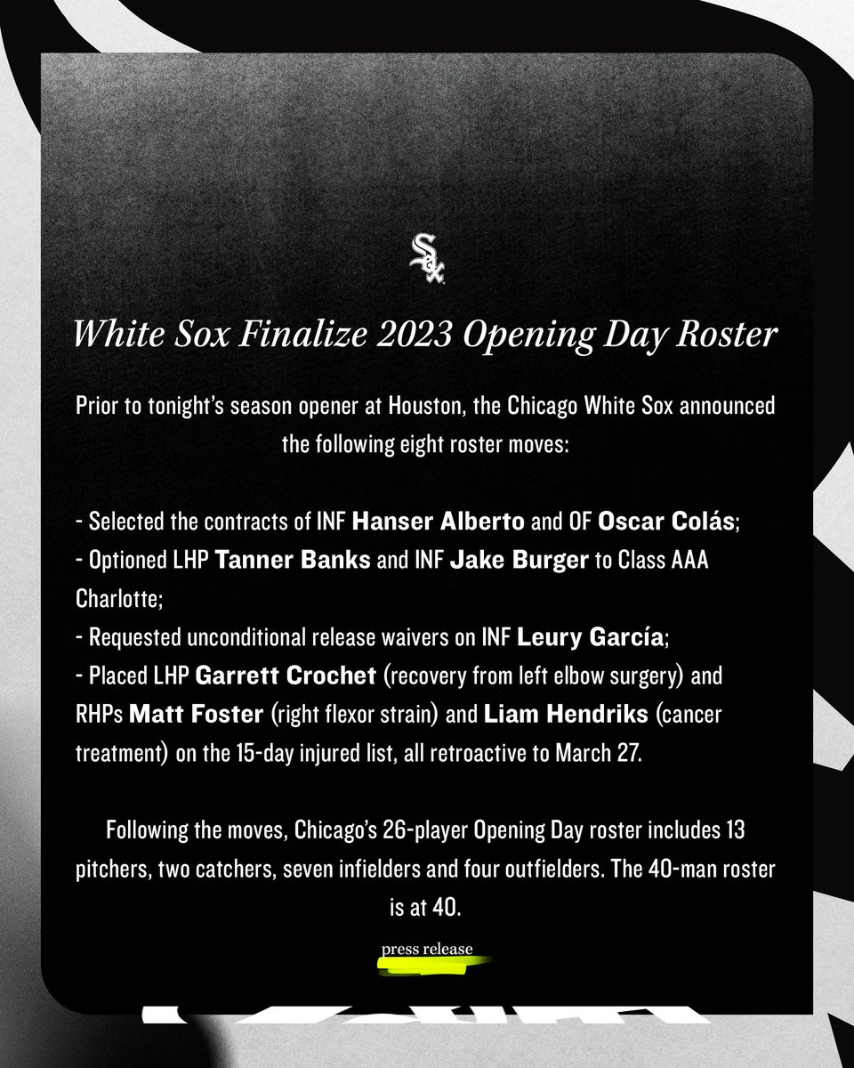 Chicago White Sox on X: Prior to tonight's season opener at