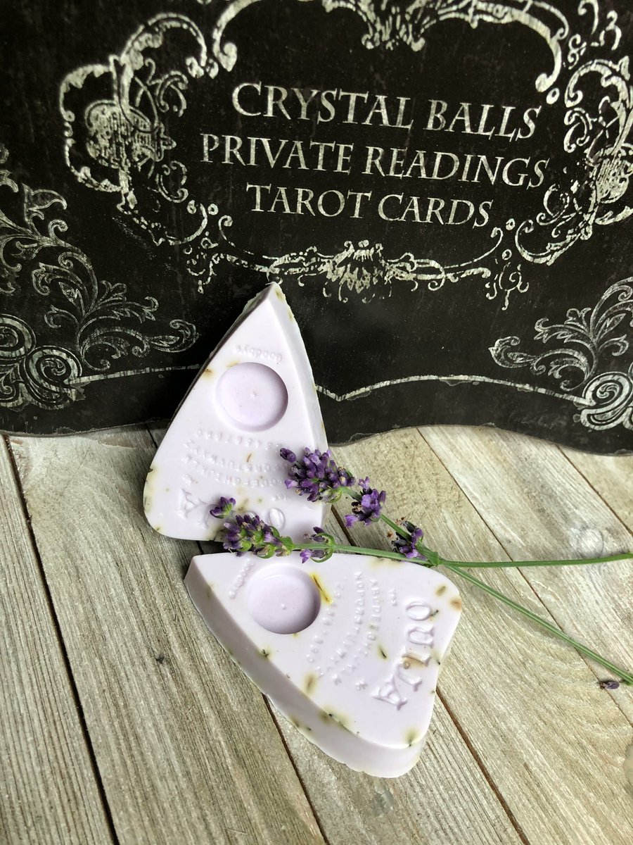 HellKittenRVA's tweet photo. Good Morning! Continuing our spotlight of @cattoomachine and her amazing soaps! How BEEautiful are these lavender Ouija planchette soaps? ( Drop by our shop for available scents and other products from our shop! ) Have a GREAT Day! https://t.co/RvaLyTOjdx