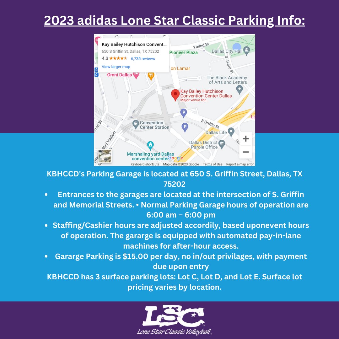 Parking information for all three weekends!

#LSC2023 #LoneStarClassic

<a href="/adias/">adias</a>
@adidasvolleyball