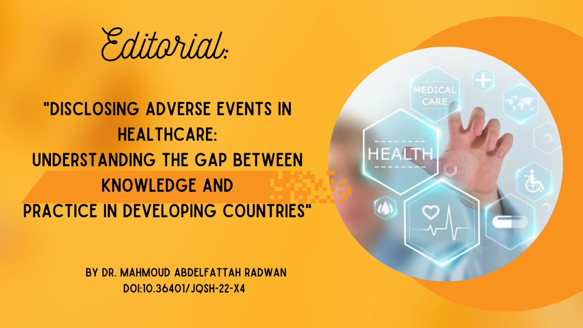 JQSH Editors (@jqsheditors) on Twitter photo #TBT "Disclosing Adverse Events in Healthcare: Understanding the Gap Between Knowledge and Practice in Developing Countries" by Dr Radwan
<a href="/mahmoudradwan79/">Mahmoud Abdelfattah Radwan</a> <a href="/arjazieh/">Abdul-Rahman Jazieh, MD, MPH</a> <a href="/dralsurimik/">Khaled Al-Surimi, MPH, PhD</a> <a href="/shaymaaelawady/">shaymaa el-awady</a> <a href="/YasserKazzaz/">Yasser A. Youssef</a> <a href="/basilamarneh/">Dr. Basil Amarneh</a>
doi.org/10.36401/JQSH-…
#AdverseEvents #TBT "Disclosing Adverse Events in Healthcare: Understanding the Gap Between Knowledge and Practice in Developing Countries" by Dr Radwan
<a href="/mahmoudradwan79/">Mahmoud Abdelfattah Radwan</a> <a href="/arjazieh/">Abdul-Rahman Jazieh, MD, MPH</a> <a href="/dralsurimik/">Khaled Al-Surimi, MPH, PhD</a> <a href="/shaymaaelawady/">shaymaa el-awady</a> <a href="/YasserKazzaz/">Yasser A. Youssef</a> <a href="/basilamarneh/">Dr. Basil Amarneh</a>
doi.org/10.36401/JQSH-…
#AdverseEvents