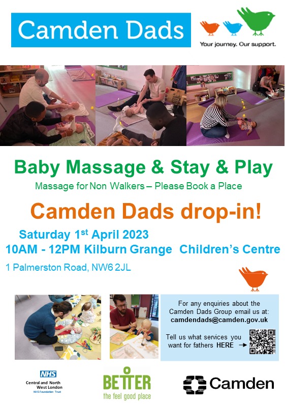 CamdenDadsGroup's tweet photo. Camden Dads 
Baby Massage &amp; Stay &amp; Play
This weekend at Kilburn Grange Children's Centre. https://t.co/j3fadxNpua