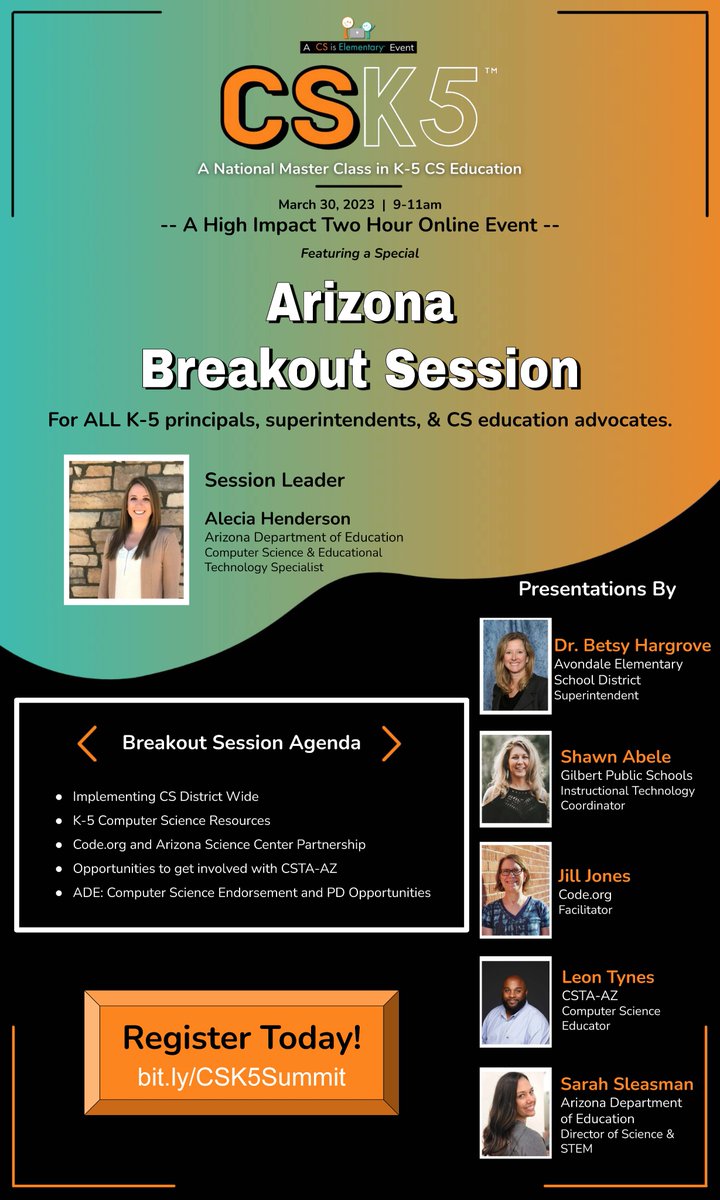 Promoting #CSed for young students! Let's share <a href="/csteachersorg/">CS Teachers Association (CSTA)</a> resources across #Arizona. So proud that elementary #computerscience has been recognized and moved to the forefront.  #CSK5 <a href="/AzCsta/">CSTA-Arizona</a> <a href="/CSisElementary/">CS is Elementary</a> <a href="/azedfoundation/">Arizona Educational Foundation</a> <a href="/azedschools/">Arizona Department of Education</a>