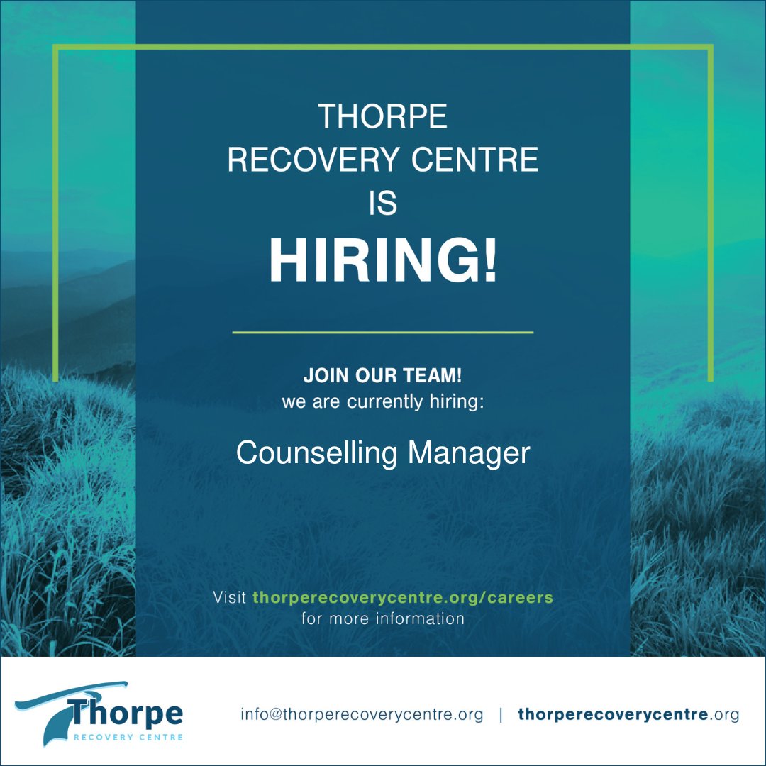 Thorpe_TRC's tweet photo. We are expanding our team here at Thorpe Recovery Centre and currently seeking applicants for our Counselling Manager position.

Interested in learning more? Reach out to us, we'd love to connect! https://t.co/VsyAznkuem