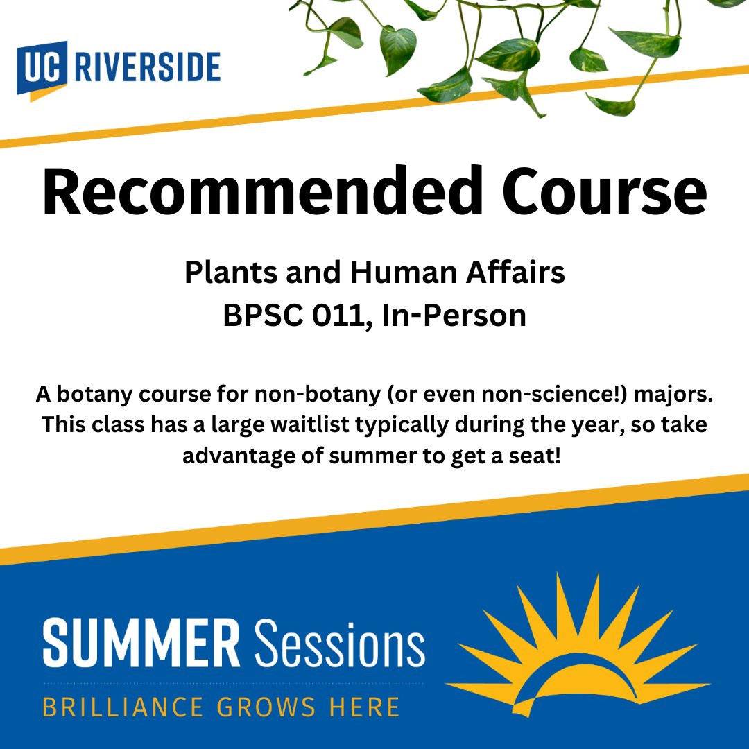 Our last summer course recommendation before registration opens on Monday! Check out this botany course intended for non-botany (or non-science) majors! #ucr #ucriverside #ucrsummersessions <a href="/UCRCNAS/">UC Riverside CNAS</a>