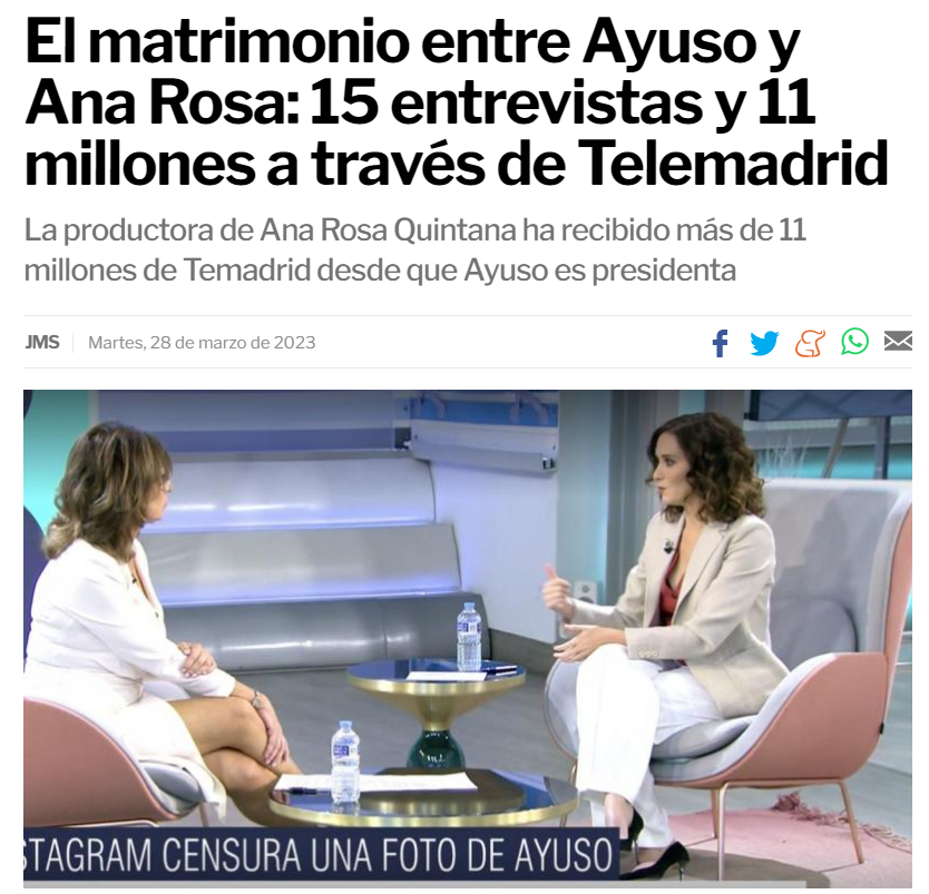 JulianMaciasT's tweet photo. Favor con favor se paga
Ana Rosa difunde bulos para beneficiar a Ayuso y la entrevista 15 veces, esta le da 11 millones de euros. Almeida le da un premio.
El rector de la Complu le da un premio a dedo a Ayuso que manda a sus cachorros a hacer fraude en las elecciones.
Así todo https://t.co/aaT0liexmn
