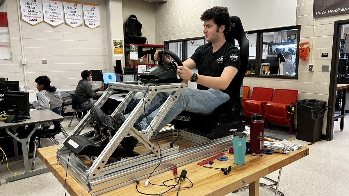 ManufacturingHS's tweet photo. More authentic projects = more successful students. Thank you to the team @AutomationDirec for your support of our Racing Sim v3. This is the best one we’ve built yet!

If you’re not buying your parts from these people, you’re missing the boat!
#manufacturing #stem #robotics https://t.co/csgwatBgah