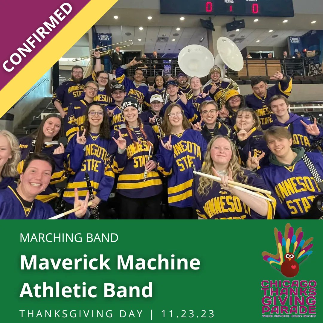 ChiParade's tweet photo. π₯πΆ Exciting news! The Maverick Machine Athletic Band from Minnesota State University is joining the 2023 #ChiParade lineup! π¦π Get ready for their energetic, contemporary, and entertaining performances! ππ· #HornsUp #MavFam @mnsumachine https://t.co/bnayOxtKO0