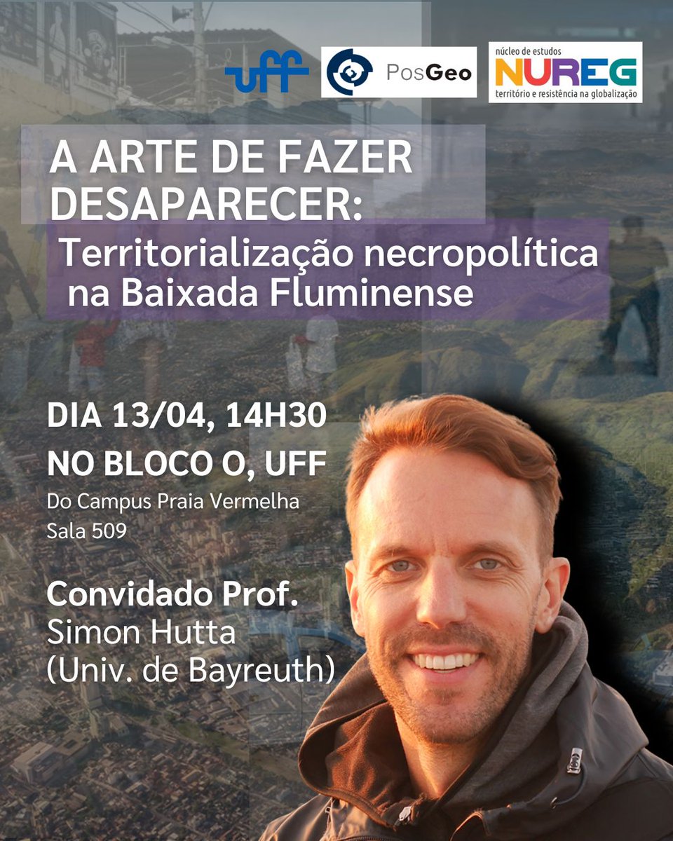 JanHurra's tweet photo. Warm invite to who happens to be in Rio in Apri! I look forward to discussing my research on the necropolitics of disappearance with Timo Bartholl's working group at the UFF. https://t.co/dmP26c5kAQ
