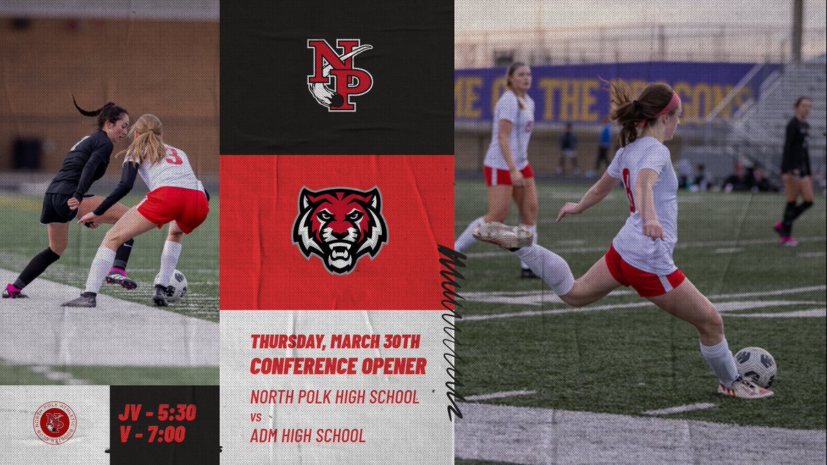 Get out and support your comet girls soccer teams at our conference opener!
🆚 <a href="/ADMGirlsSoccer/">ADM Girl's Soccer</a> 
🎟️ tinyurl.com/musaf746
📺 tinyurl.com/yc6tdptf
📍North Polk High School
#NPCometPride #grind #effort #gameday