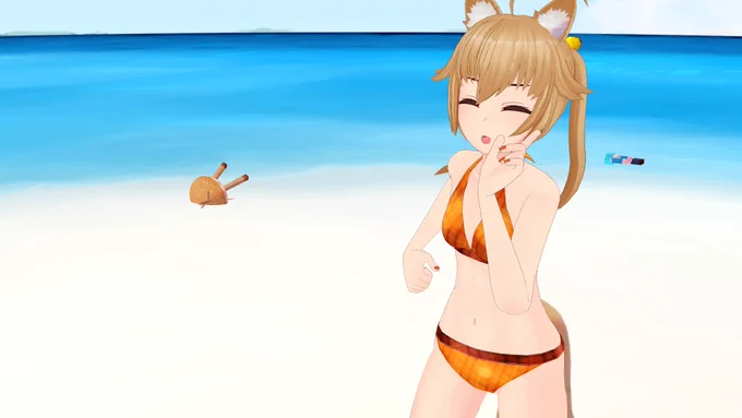水着のメッシュを修正するついでにビーチサンダル的なものを追加してして動作確認中。 